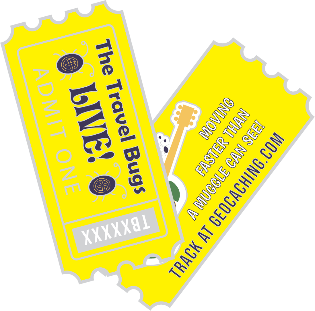 Travel Bugs LIVE Admit One ticket geocoin